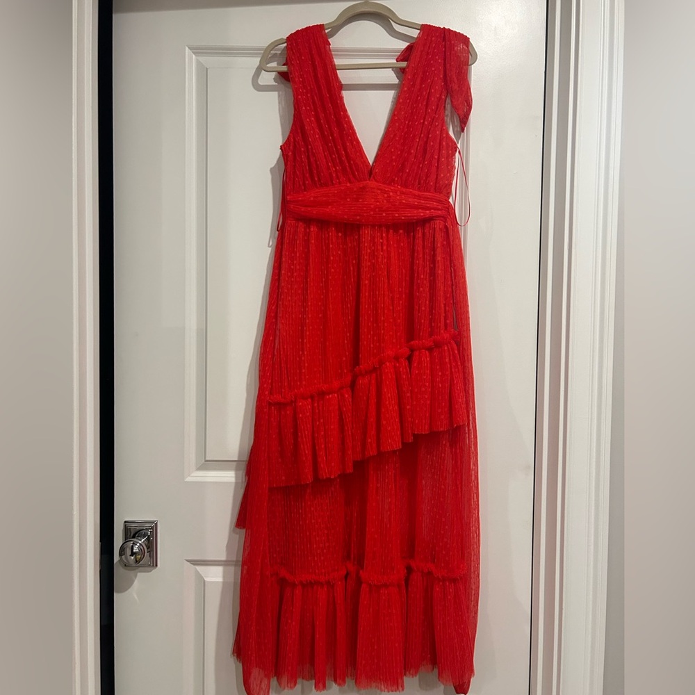 Vici Carrie In Paris Tiered Tulle Midi Dress - Red